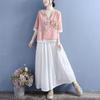 Three-quarter-sleeved Cotton and Linen Shirt Women's Literary Retro Embroidery Loose and Thin Cotton and Linen Color Matching Blouse Summer