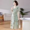 Mom's Summer Chiffon Dress: Stylish Short-Sleeve Belted Skirt for Middle-Aged & Elderly Women