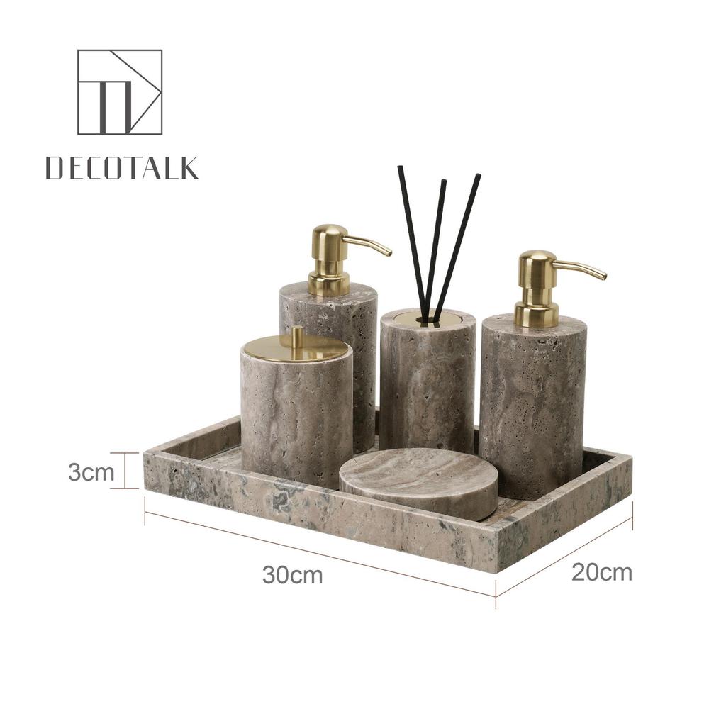 Set da Bagno Travertino Grigio Argento Wabi-Sabi: Vassoio e Decorazione per Lavabo.