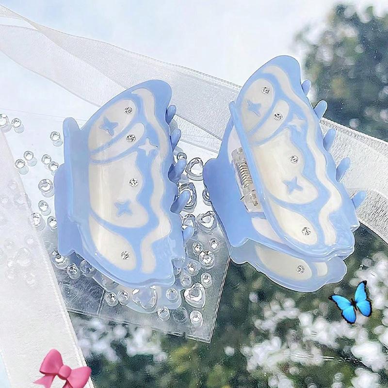 1pc Cream Beige Dreamy Three-dimensional Butterfly Sticker Diamond Vinegar Splicing Hair Clip
