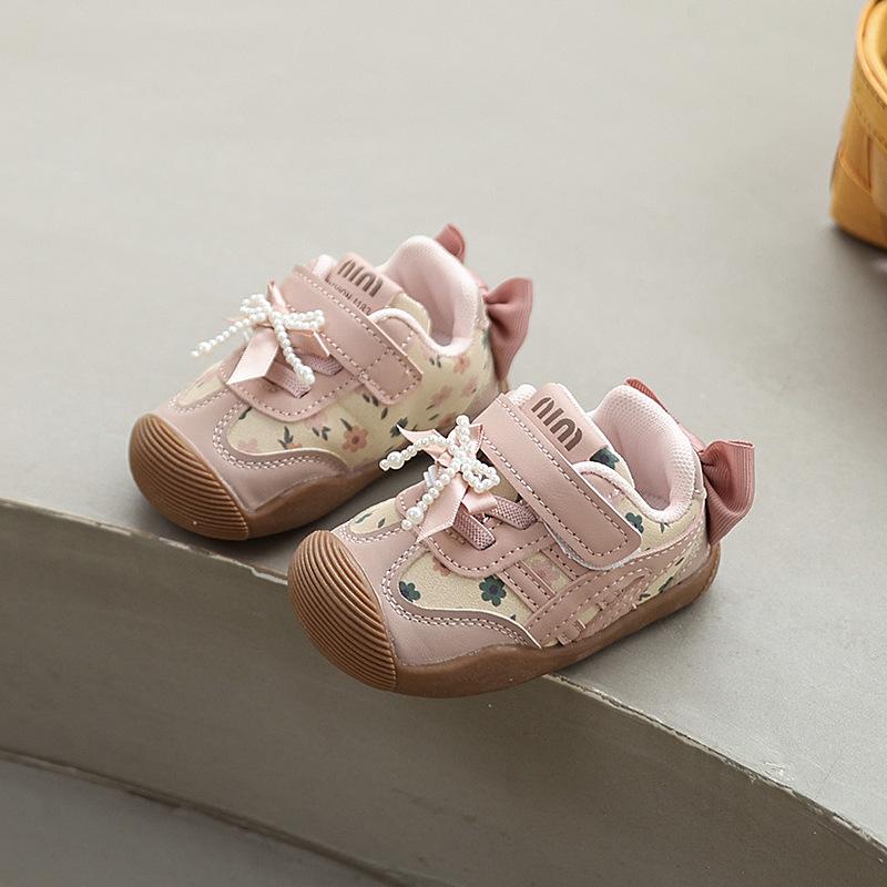 Baby girl s toddler shoes with soft soles, new autumn model, infant sports shoes, non-slip, with bow, Korean style, girls shoes for toddlers 16Code【Insole Length11.