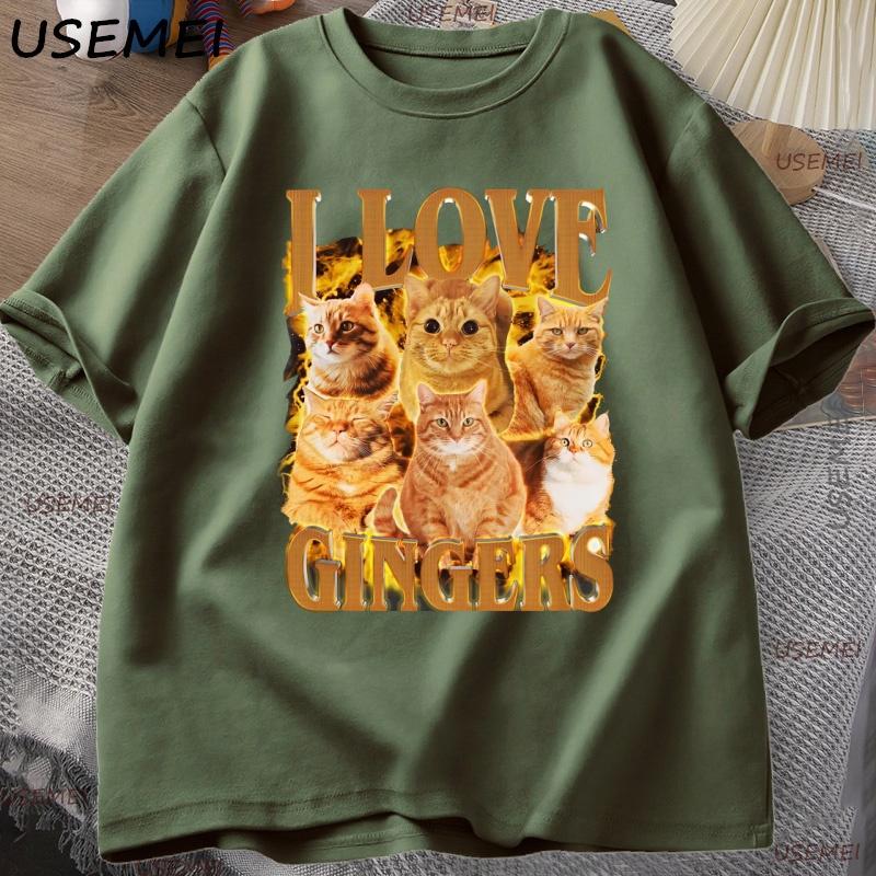 I Love Gingers T Shirt Funny Orange Cat Tee Retro Y2K Unisex TShirt Casual Cotton Short Sleeve Round Neck Tshirt Streetwear