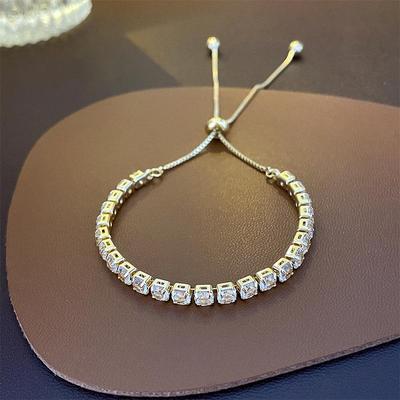 High-End Geometric Crystal Adjustable Light Luxury Bracelet with Drawstring Design