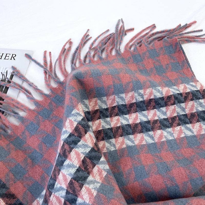 Checkered Scarf Women's Autumn and Winter New High-end Long Style Student Couple Shawl Warm and Thick Tassel Scarf