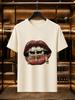 2026 New Arrival 100 Cotton Tshirt Hip Hop Gold Grillz Cross Diamond Lips Print Crew Neck Unisex Casual Short Sleeve Tee