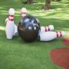 Indoor Outdoor Sportspiel Riesiges Bowling-Set 7 Teile Langlebig Tragbar 2 Leichte Kugeln 5 Weiße Kegel Rote Akzente Für Erwachsene Kinder