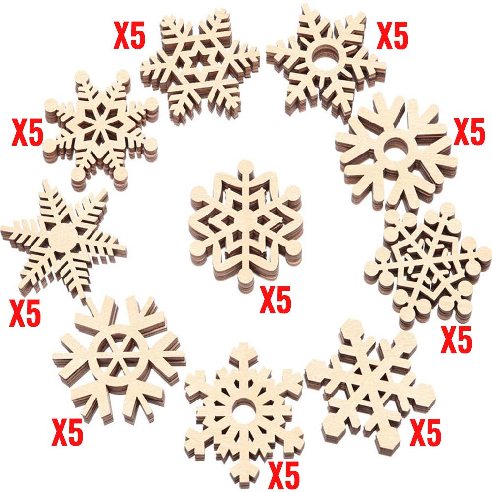 

50 штук рождественских снежинок деревянные подвесные украшения незаконченные пустые деревянные детали с ниткой снежинка рождество