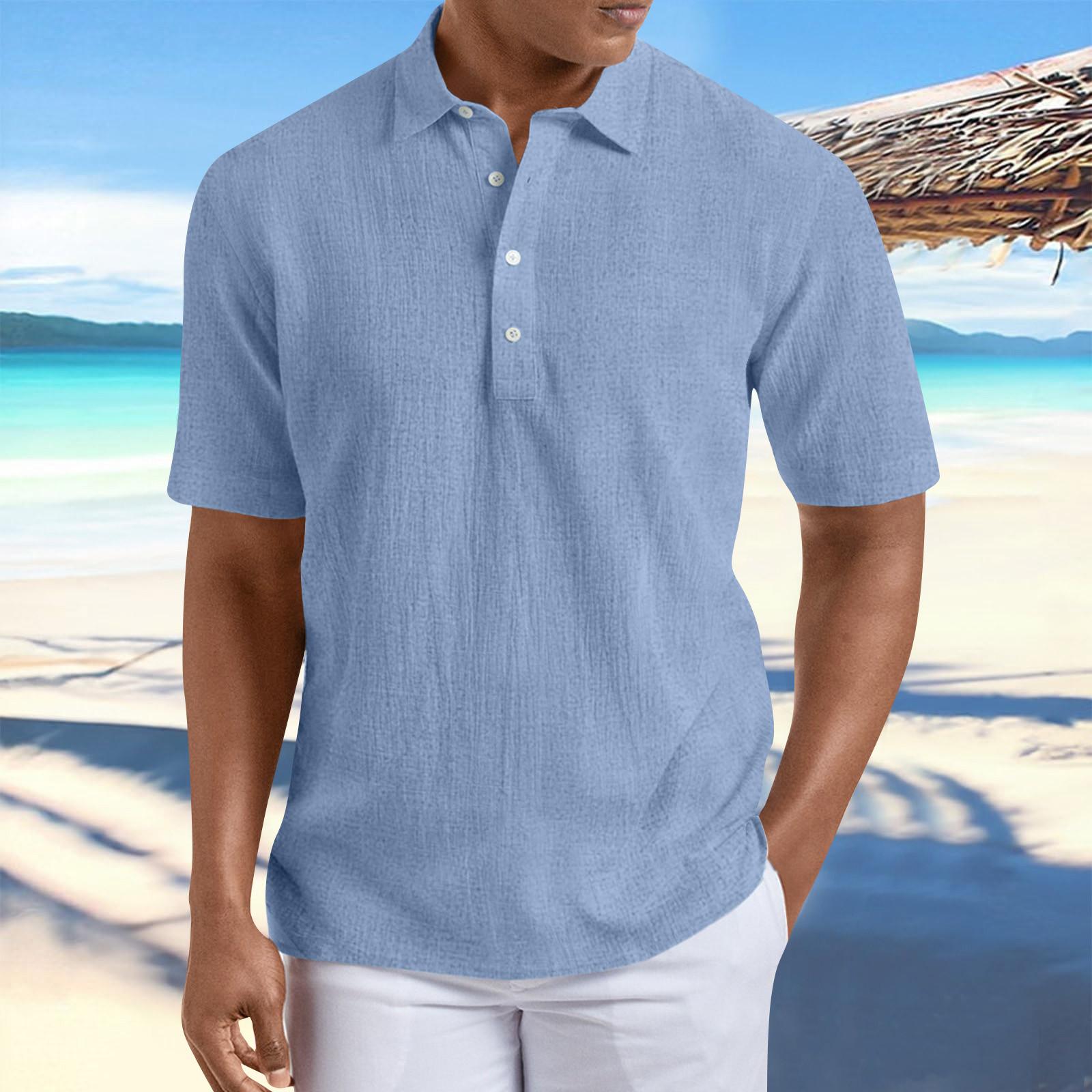 

Дизайнерські весна-літо чоловічі повсякденні бавовняні лляні однотонні сорочки з короткими рукавами Вільні сорочки XL