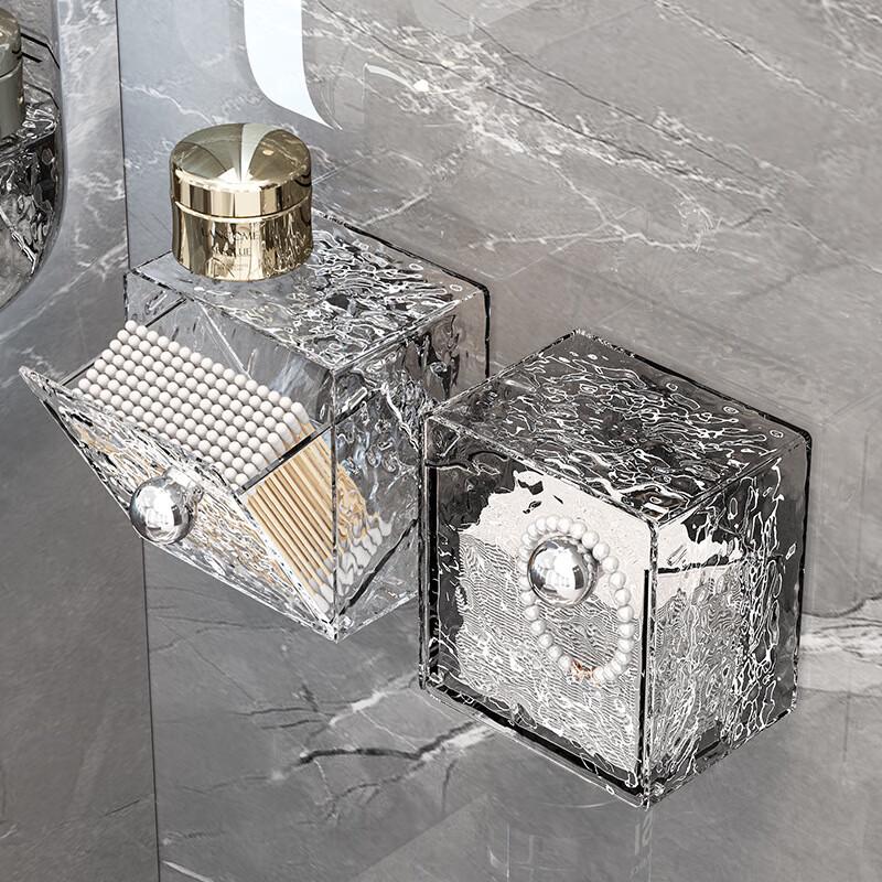 Wall-Mounted Bathroom Tissue Box with Storage Shelf Transparent Silver + Transparent Grey Silver