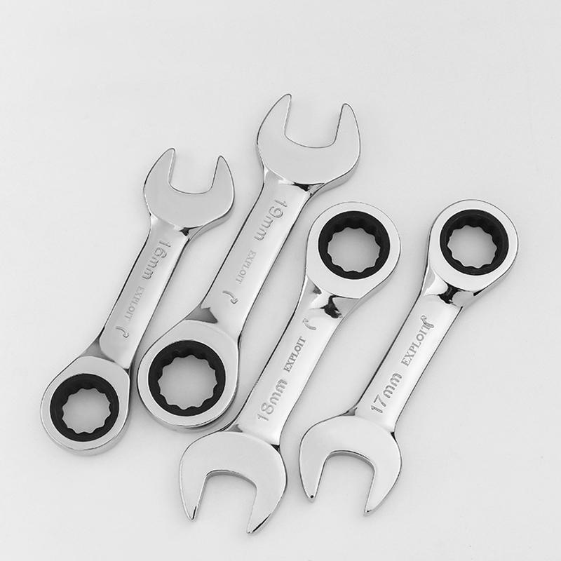 1Pc Metric Open End Wrench with Tight Spaces Gear Repair Hand Tools Steel Stubby Ratcheting Wrench Spanners 72-Tooth Car Repair