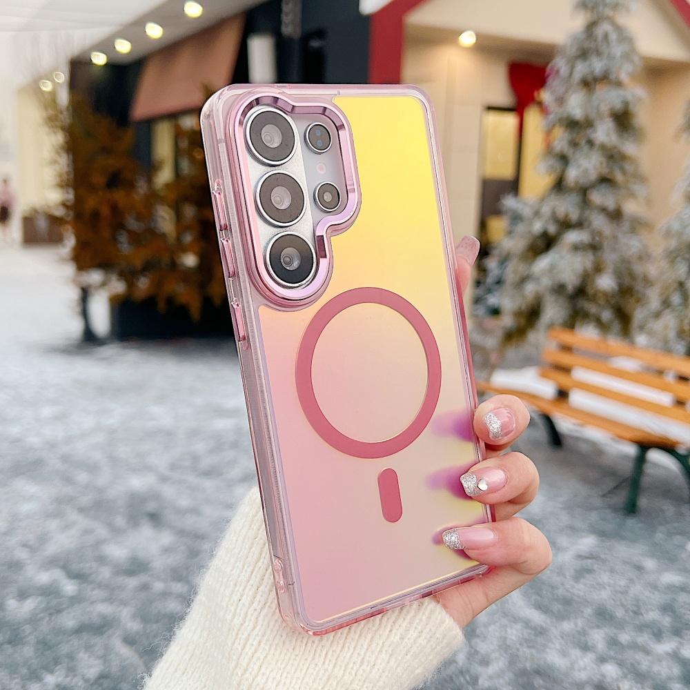 

Gradient Dazzling For MagSafe Case For Samsung S25 S24 Ultra S25Edge FE S26 Ultra A56 A55 A36 5G A17 Metal Lens Hard PC Cover Acrylic&Galaxy S26 Plus