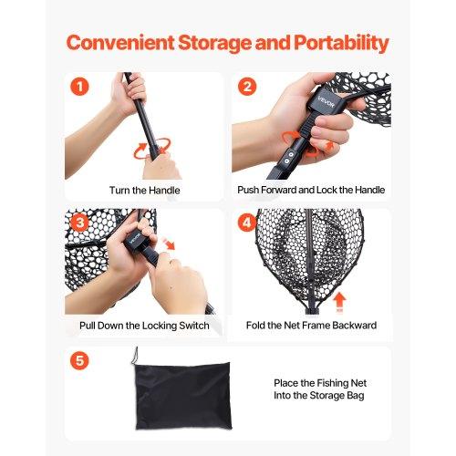 VEVOR Fishing Net, Foldable Landing Nets with Telescopic Handle, Portable Lightweight and Stronger 6063 Aluminum Fish Gear