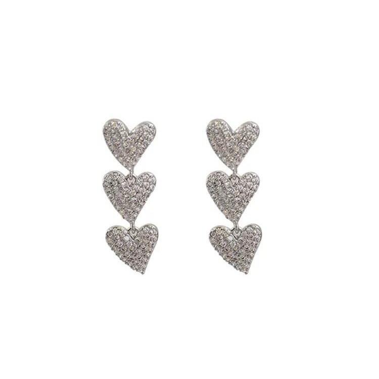 Autumn and winter full diamond love earrings niche design sense high-end stud earrings new popular earrings women's long models