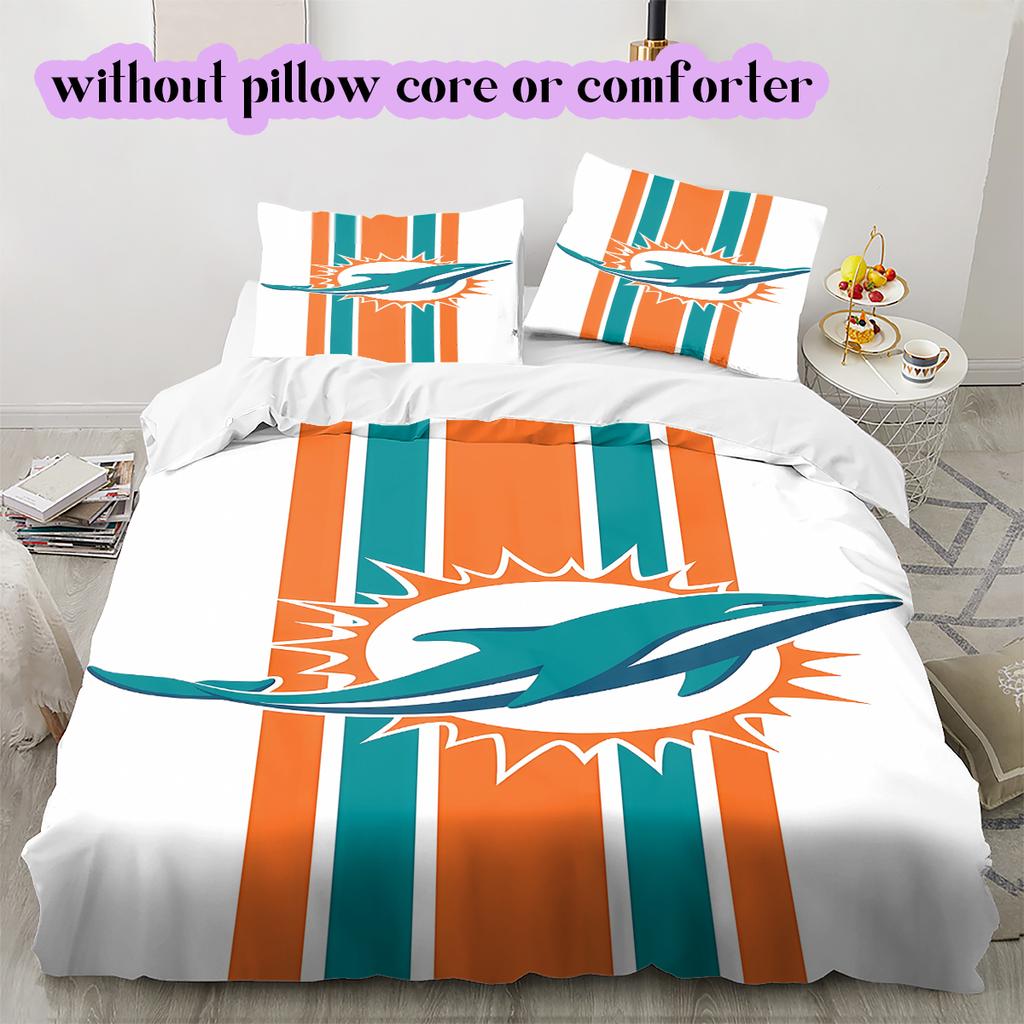 Miami Dolphins Pattern Bedding Quilt Set Quilt Cover Pillowcase Home Decoration Birthday Gift (1 * duvet cover + 2 * pillowcase, without core)