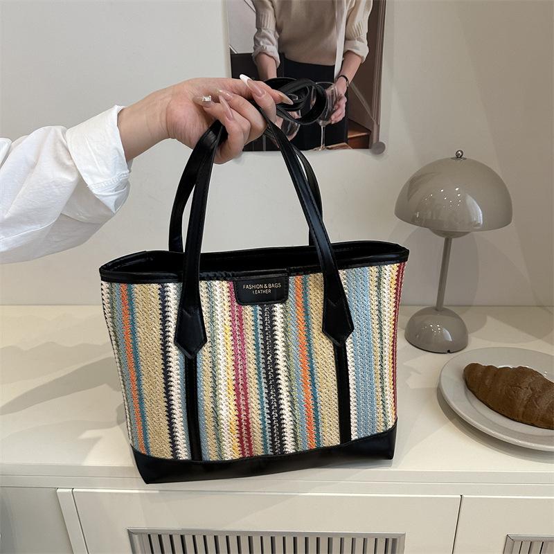 

Frosted Stripe Versatile Large Capacity Tote Bag Women s Fashion Personality Casual Niche Design Premium Textured Shoulder Bag