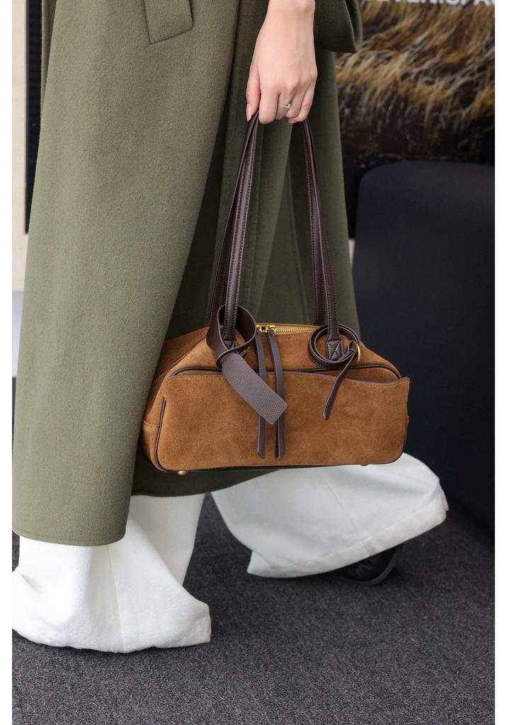 Suede Plush Large Bowling Bag 2026 - Elegant Retro Boston Style Shoulder Bag for Women