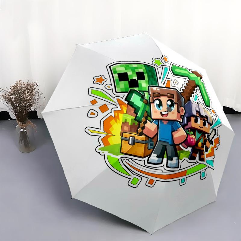 Minecraft Zombiepattern, automatic folding umbrella, portable and foldable design, 8 ribs, a Christmas or birthday gift.
