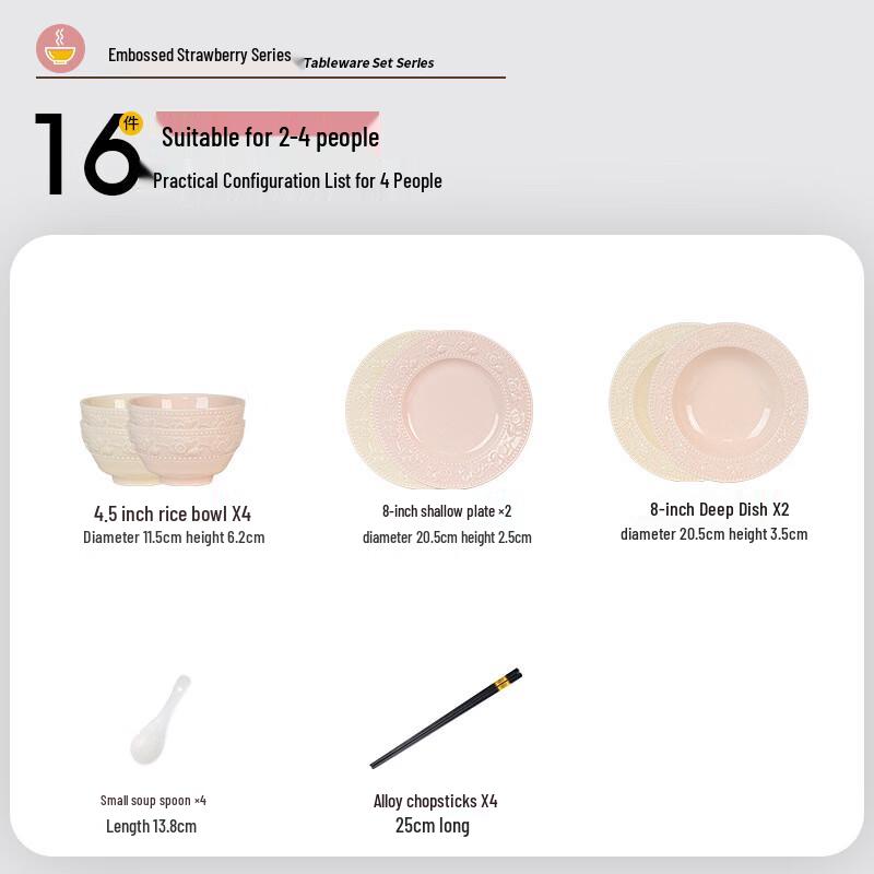Cream Style Embossed Strawberry Dinnerware Set