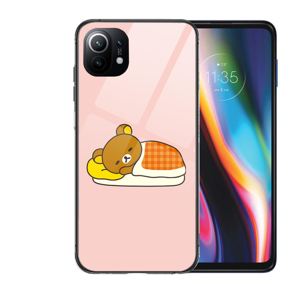 TOPLBPCS Cute Rilakkuma Tempered Glass Phone Case For Redmi Xiaomi 11 Lite Pro Ultra 10T 10 9 8 MIX 4 Cover Silicone Shell Cases