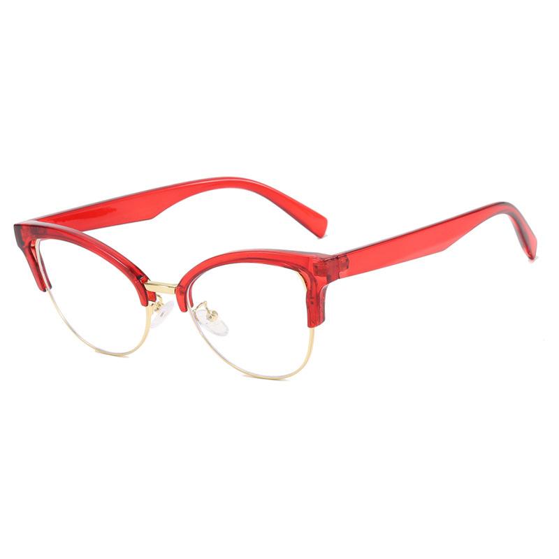 Fashion Cat Eye Shape Plain Eyeglasses for Women Pc Frame Eyeglasses for Party Eyeglasses Metal Half Framed Glasses Clear Lens Eyeglasses