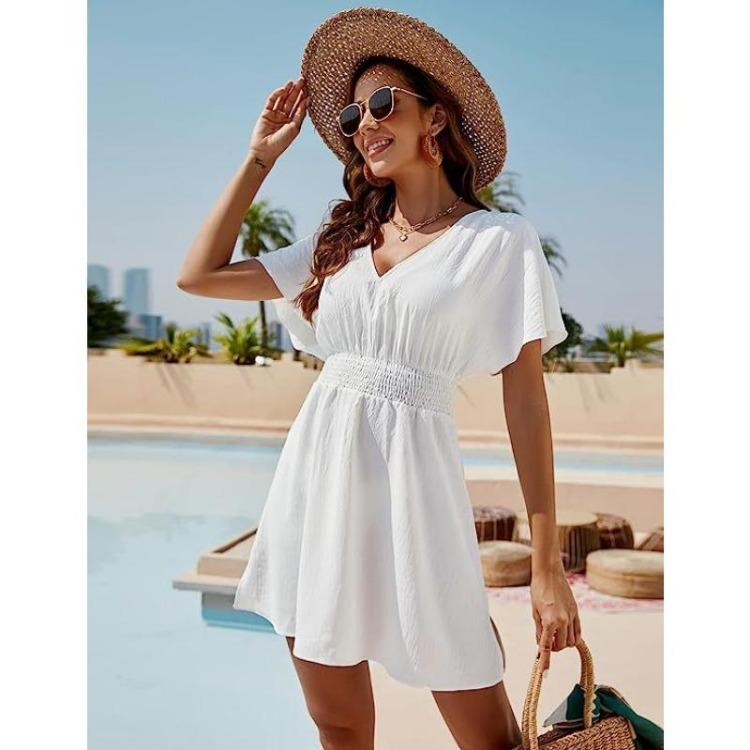 Summer Casual Dresses V Neck Short Sleeve Womens Dress