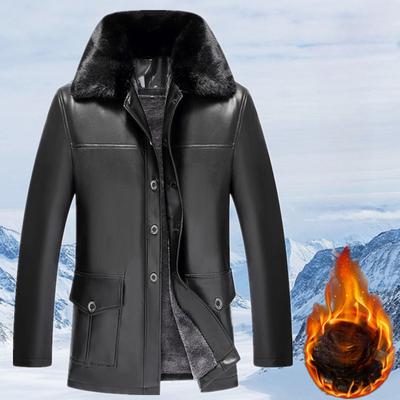 Leather Jacket Middle-aged and Elderly Men's Clothing Dad Clothing Winter Style Fleece Thickened Business Casual Fur Integrated Men's Winter