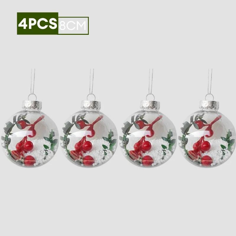 1~8pcs Clear Plastic Christmas Ball Ornaments Xmas Tree Hanging Pendant 2025 Christmas Home Decoration Gifts