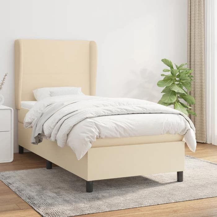 Maison Exclusive - Sommier à lattes de lit et matelas Crème 90x190 cm Tissu