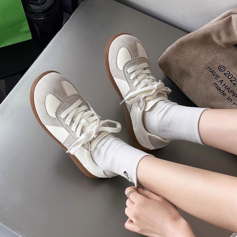 Thick-soled big-head retro women's shoes New sports and leisure shoes Round head lace-up board shoes