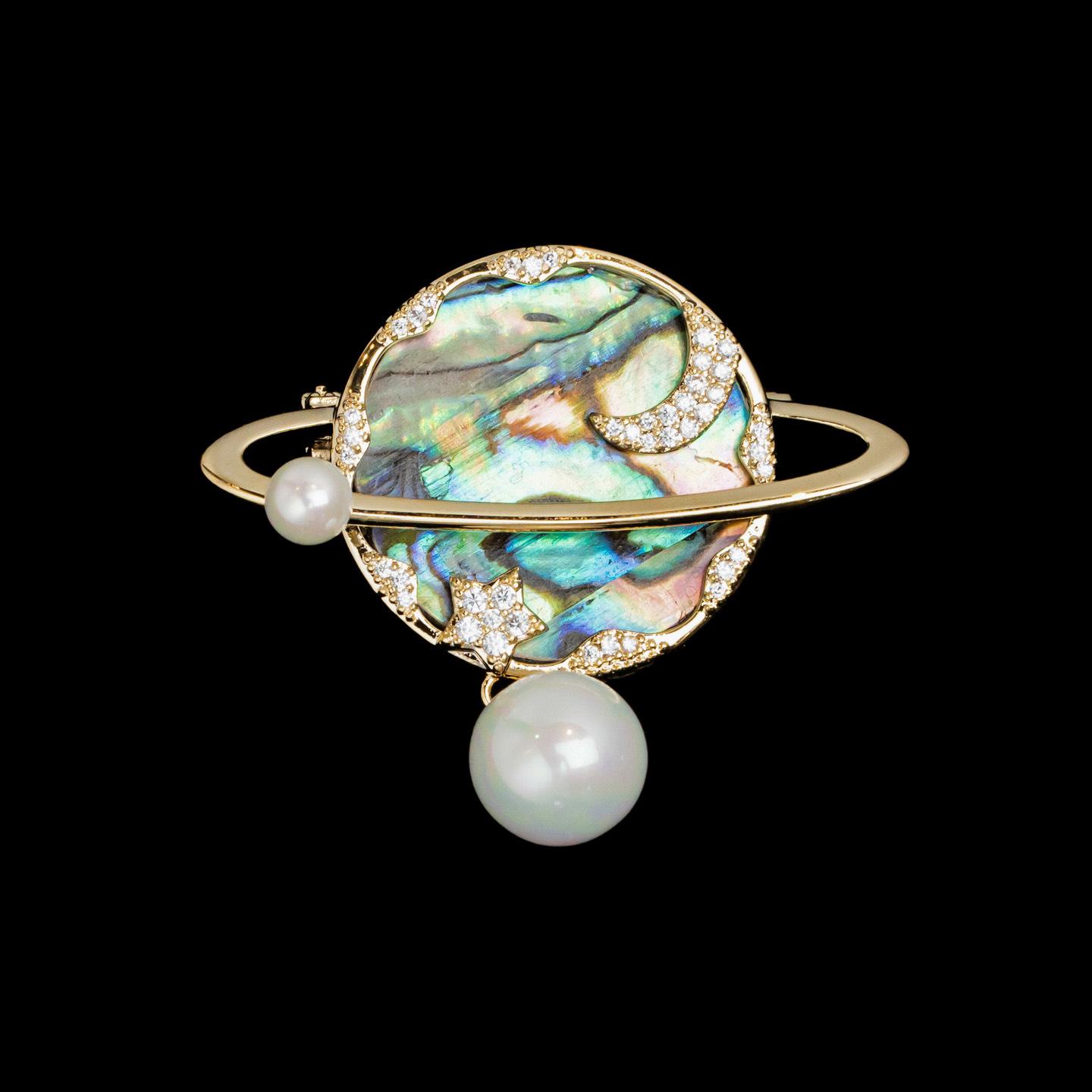 

Thousand Clan Retro Silver Planet Brooch with Natural Abalone Shell