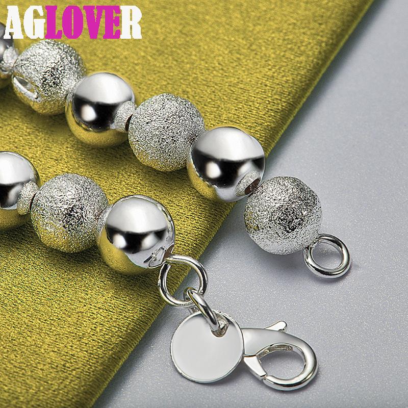 925 Sterling Silver Smooth Matte 8mm Bead Chain Bracelet Jewelry