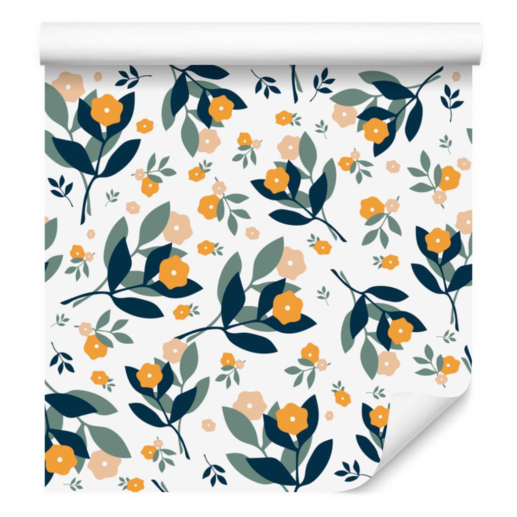 Wallpaper Flowers White, Light Gray, Turquoise and Cream 50x1000