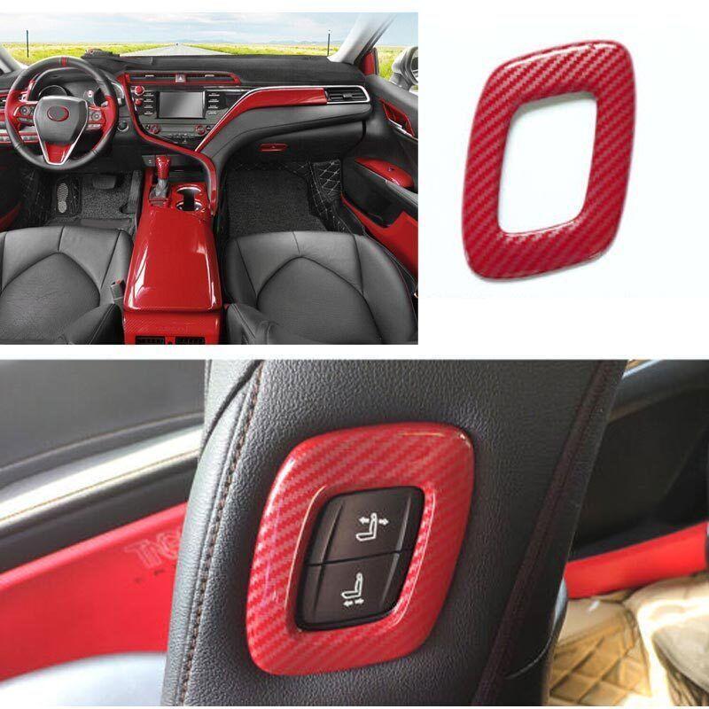 Cover Trim Power Seat Control Button Red For Toyota Camry 2018- Carbon Fiber