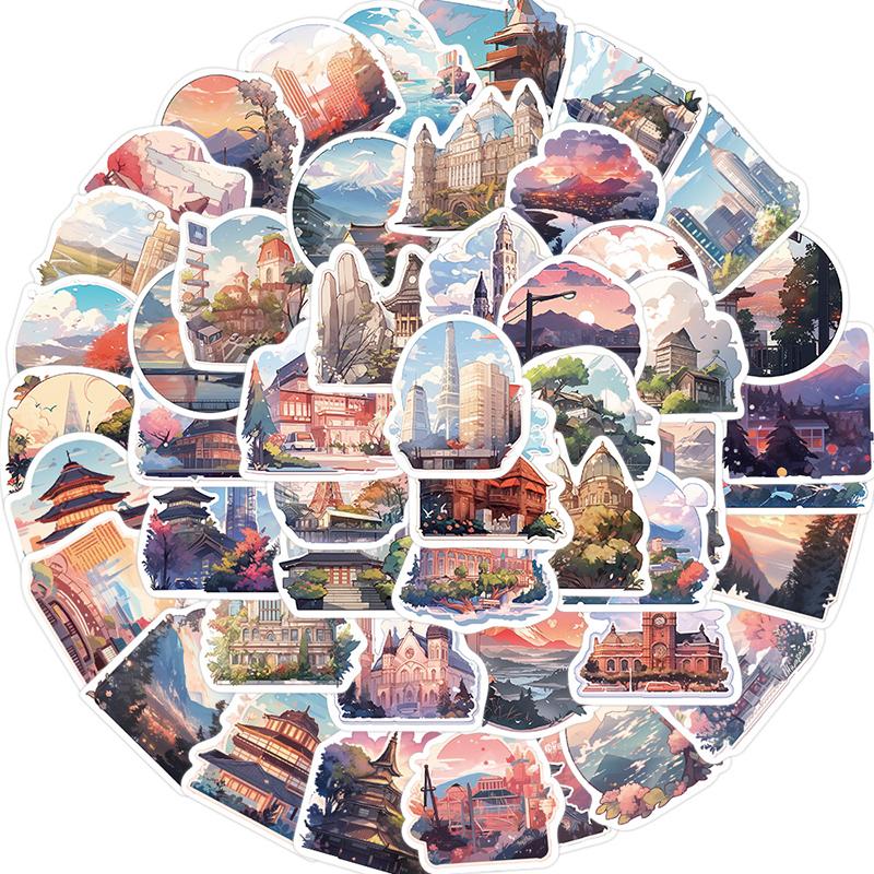 

50Pcs World Scenery Map World Landscape Graffiti Sticker Car Guitar Suitcase Laptop Decal Diy Diary Phone Notebook Album Sticker 50Pcs