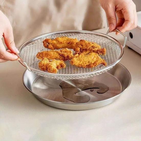 Stainless Steel Frying Oil Strainer Basket with Mesh Heat-Resistant Skimmer for Deep Fryer Cooking