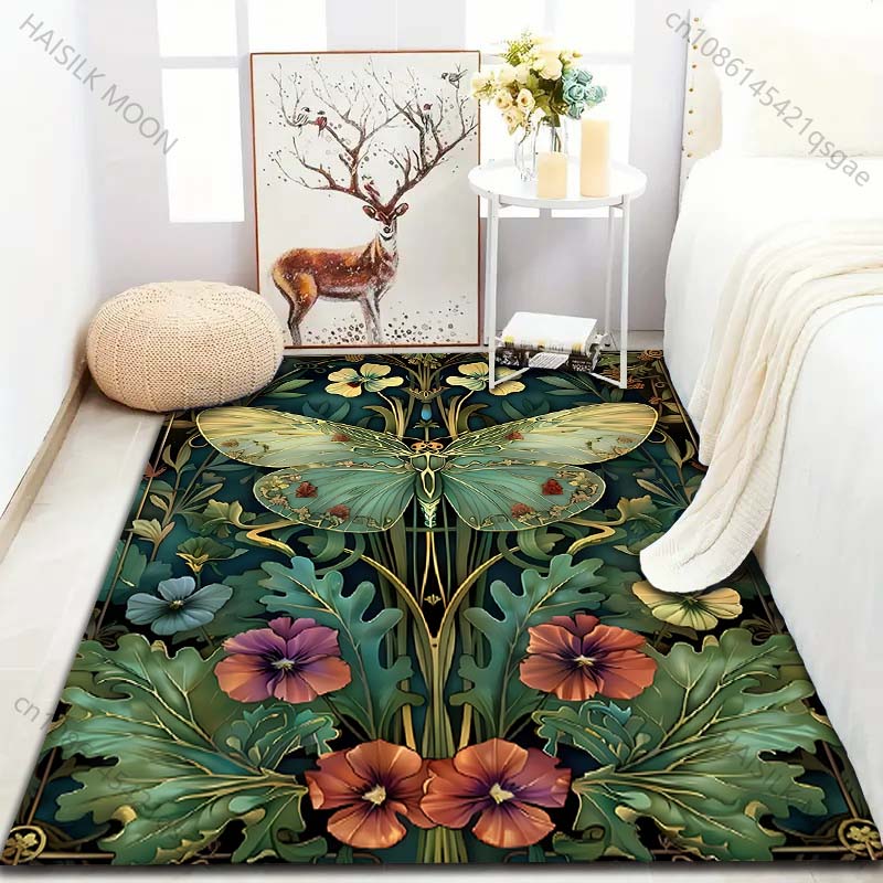 Moths and Flowers Print Carpet for Bedroom Living Room Bedside Sofa Floor Mat Modern Home Decor Area Rug Fast Shipping