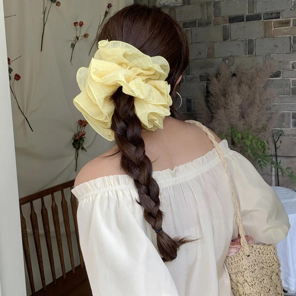 Summer 2026 New Large Pleated Hair Tie Cream Colored Checkered Multi Layered Hair Tie Coiled Hair Ponytail Hair Flower Hair Tie