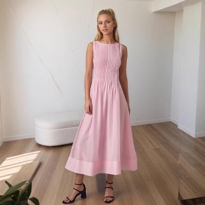 Europäische und amerikanische US-Größe erste Liebe Milch süßrosa ärmelloses Westekleid Damen Sommer sanfter Wind altersreduzierendes Temperament langes Kleid