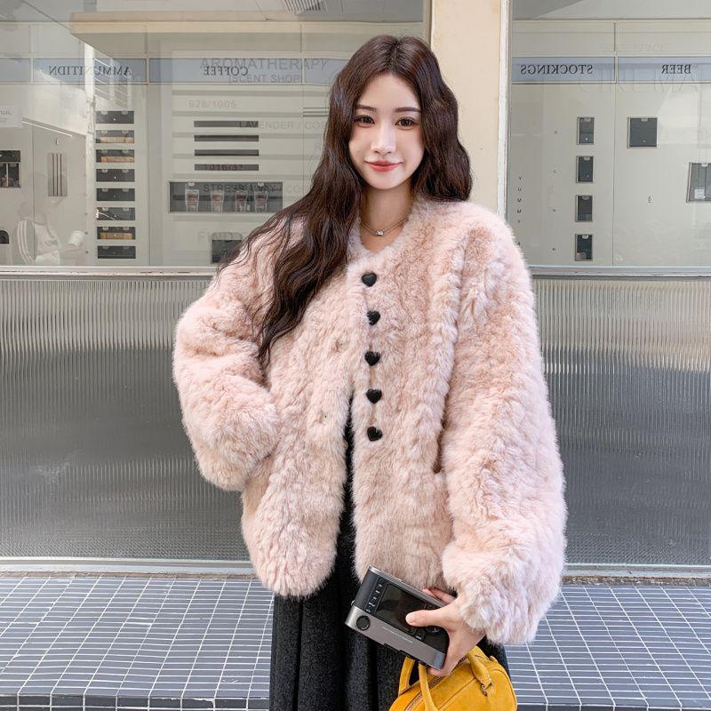 

Экологичное зимнее кожаное пальто из искусственного меха - Молодежный стиль Medium светло-розовый