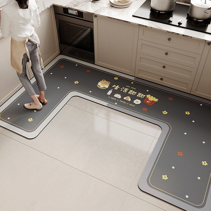 

U-shaped kitchen floor mat, large area diatomaceous earth absorbent mat, corner oil-absorbing mat, household non-slip floor mat 80x120x45cm жовтий