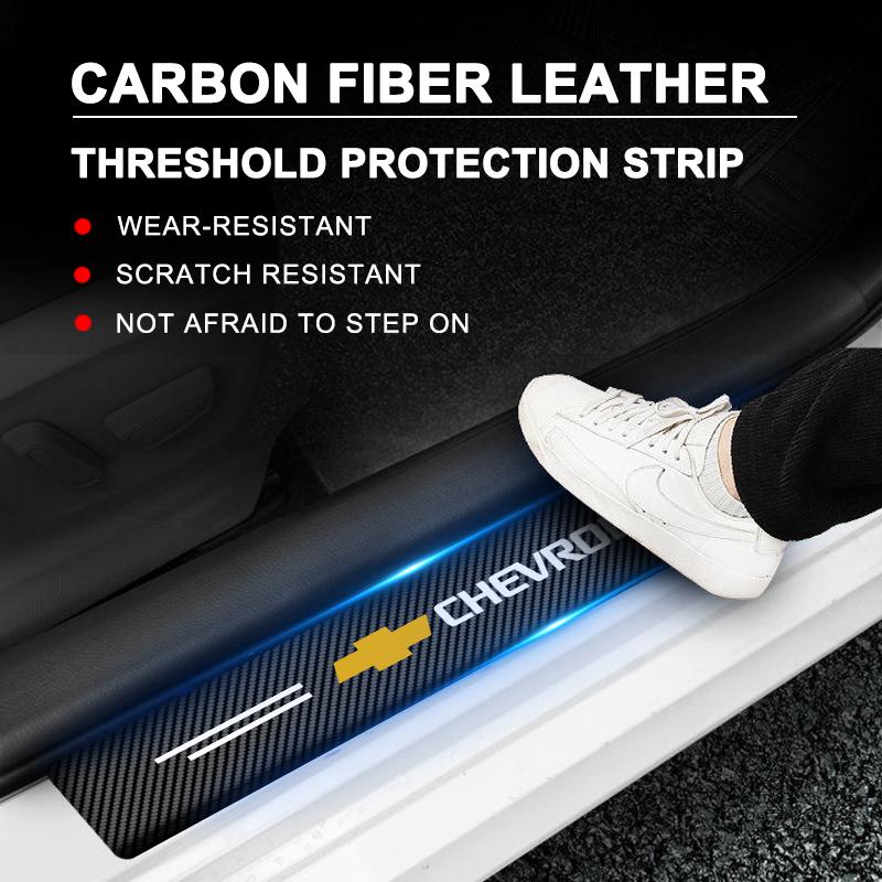 Carbon Fiber Car Door Sill Protection Sticker Anti-scratch Refit Sticker for Chevrolet Camaro Trax Blazer Cavalier Onix Aveo Silverado Malibu Captiva