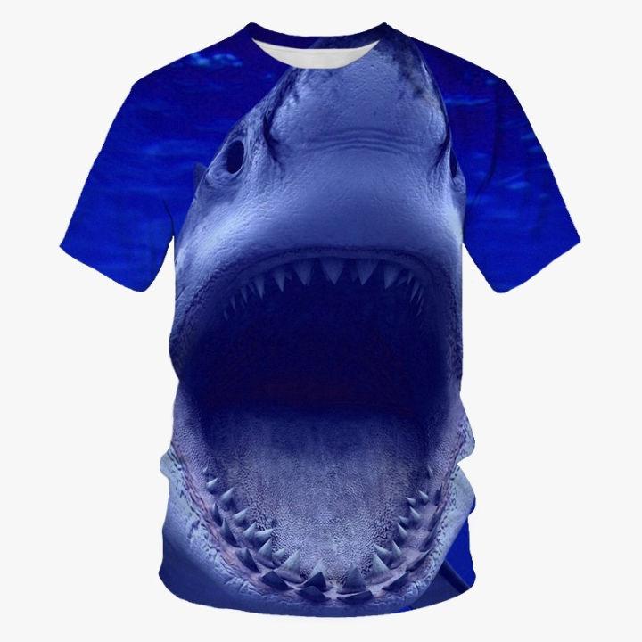 Summer Round Neck Deep Sea Whale Pattern 3D Print Top Fashionable Casual Short Sleeved Men's T-shirts