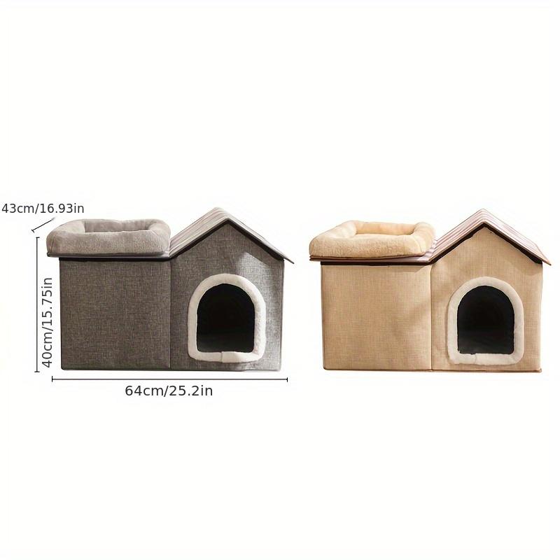 2-in-1 Cat House with Removable Bed - Large All-Season Warm Pet Villa for Indoor & Outdoor Use, Cozy Durable Cat Furniture