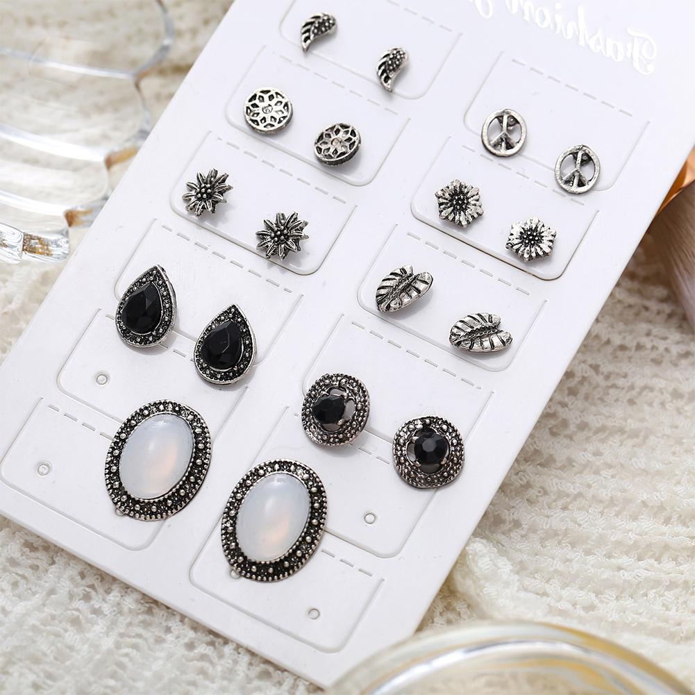 9pairs/set Concise Delicate Diamond Earrings Set