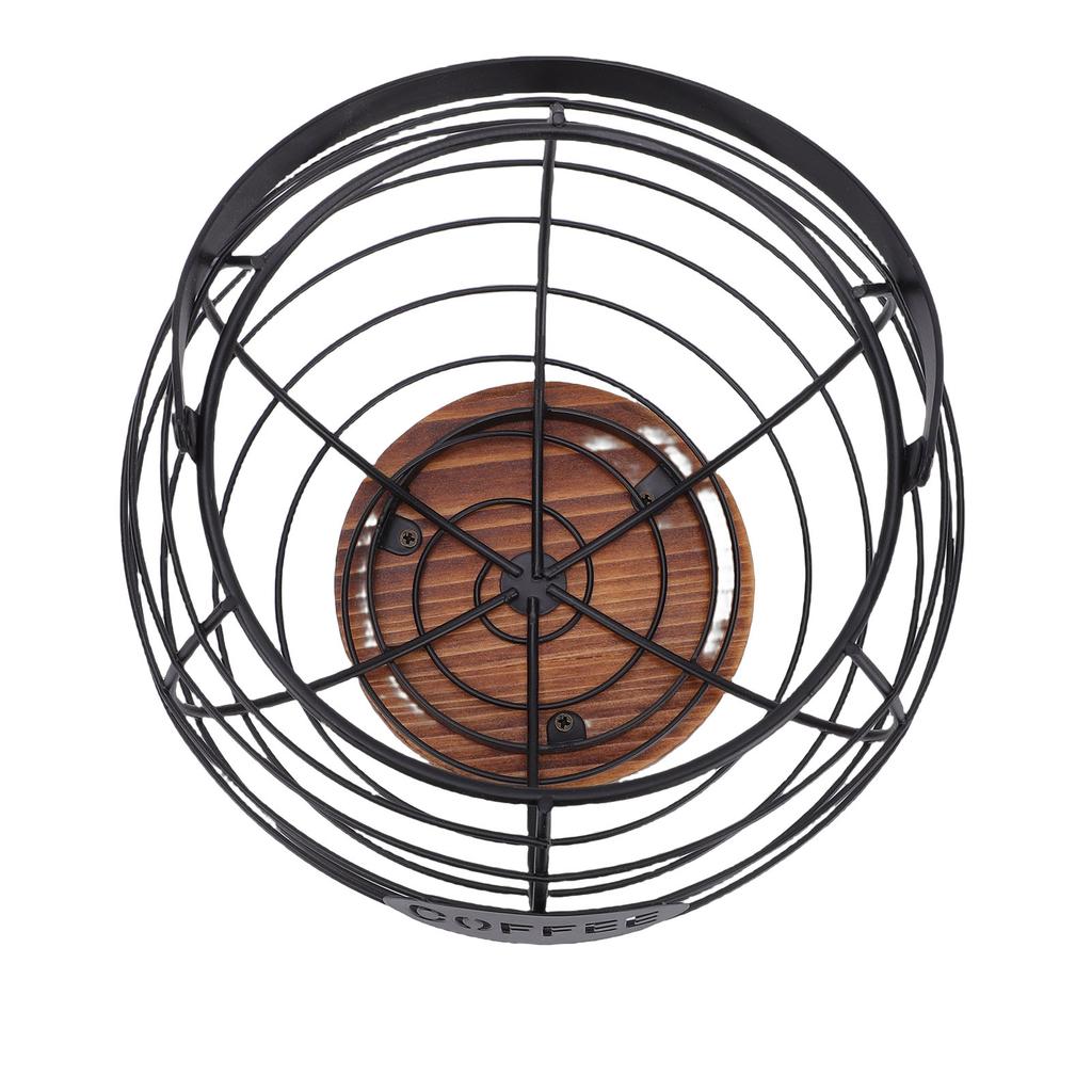 Coffee Pod Holder Organizer Metal Grid Coffee Pod Storage Basket with Wooden Base for Kitchen Counter Desktop