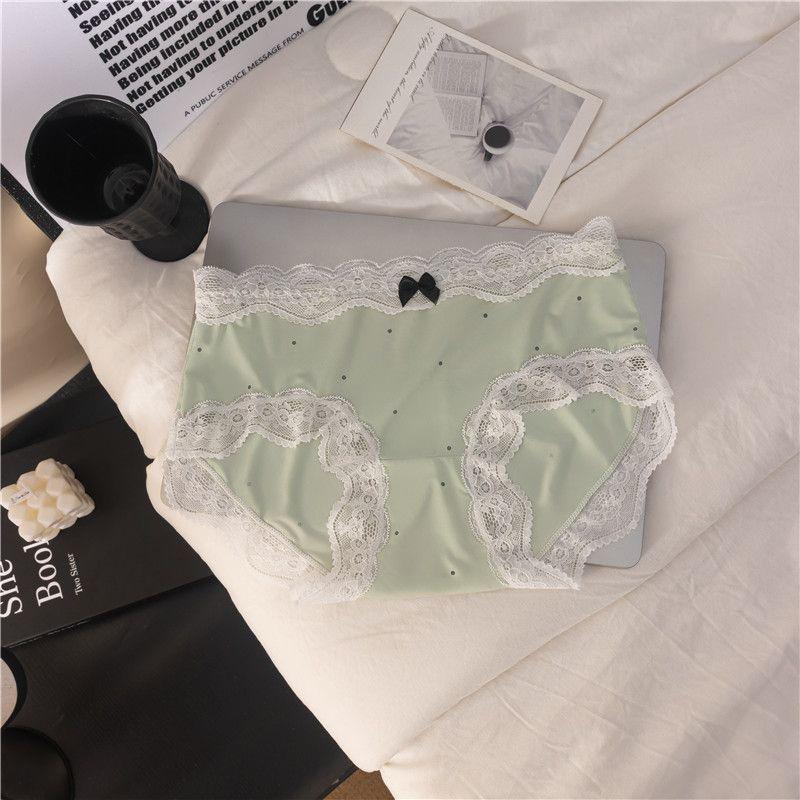 Ladies Summer Thin Sexy Lace Ice Silk Antibacterial Cotton Crotch No Trace Briefs