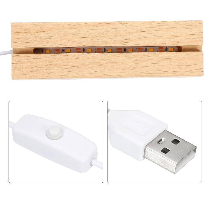 PATIKIL Wooden LED Light Base Stand, Rectangle Wooden 4.65" x 0.2" Warm White Lights Display Pedestals for Acrylic Nightlight Crystal Art, Wood Color