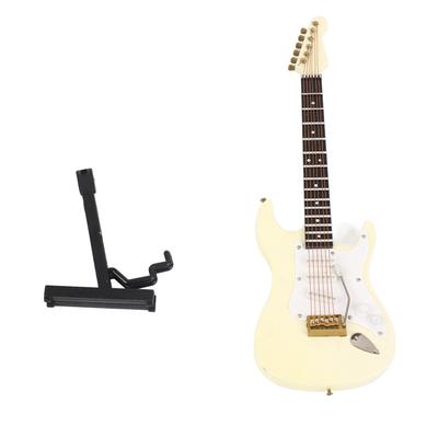 Mini Gitar Modeli Elektrik Bas Gitar Modeli Standlı Ev Oyuncak Bebek Evi Süsü Beyaz