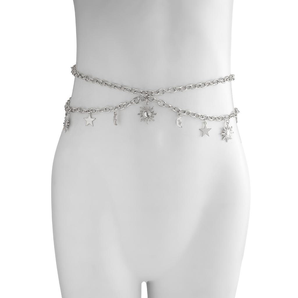 Sexy Metal Sun Star Moon Pendant Waist Chain, Sexy Holiday Wind Starfish Shell Body Chain Female