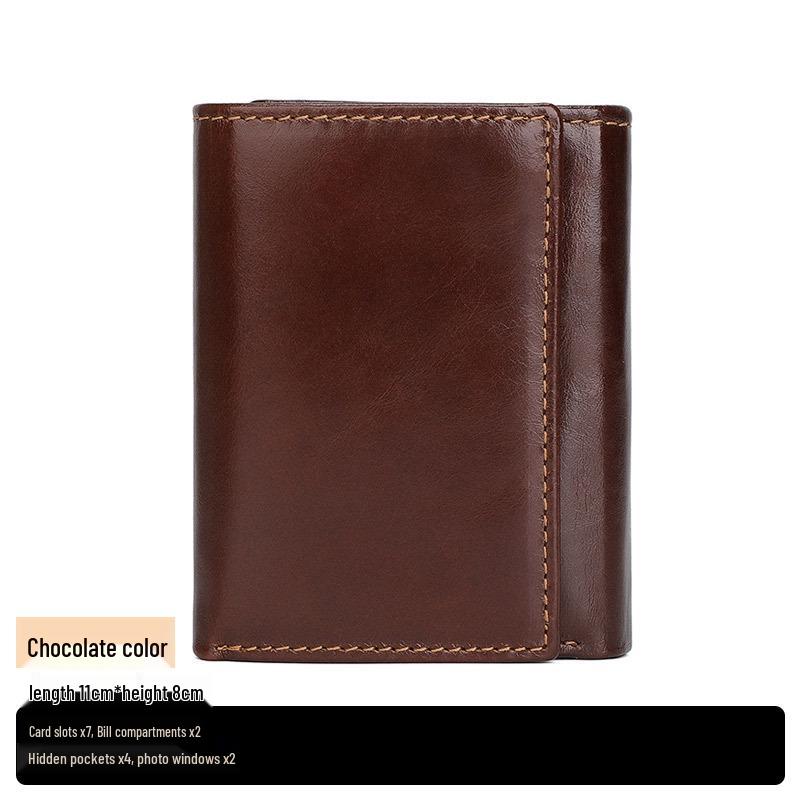 

Мужской RFID Защищенный от кражи Кошелек и держатель для карт из натуральной воловьей кожи, тройного сложения шоколадный